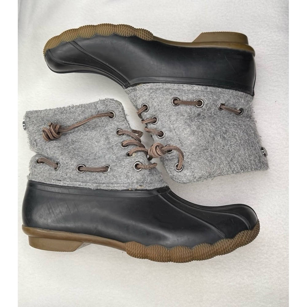 Steve Madden Gray Felt Duck Boots Waterproof Lace Up Winter Rain Boots Women's 7
